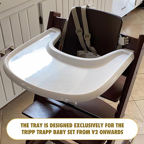 Baby High Chair Tray Compatible with Stokke Tripp Trapp Chair (V2 and Beyond) with Smooth Surface and Strong Suction Power Made of Food-Safe Plastic (BPA BPS BPF Lead Phthalate Free) - White