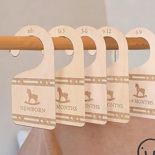 Classic Plaid Baby Closet Dividers Set of 5 - Wooden Baby Clothes Organizer, Newborn 24 Months Nursery Closet Size Markers