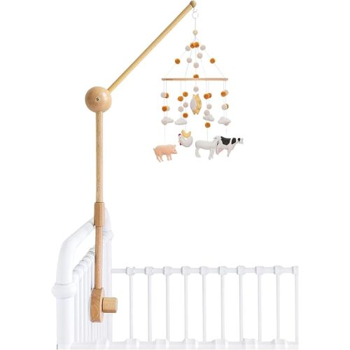 Crib Mobile Arm - 360° Adjustable Wooden Baby Mobile Hanger for Crib (31 inch, 100% Natural Beech Wood) - Strong Anti Slip Attachment - Nursery Décor for Boys, Girls
