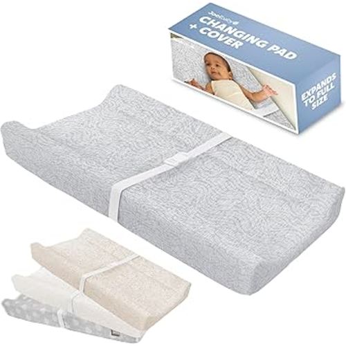Jool Baby Soft Changing Pad + Washable Cover, Non-Slip - Fits Standard Changing Tables & Dressers (Gray/Wave)
