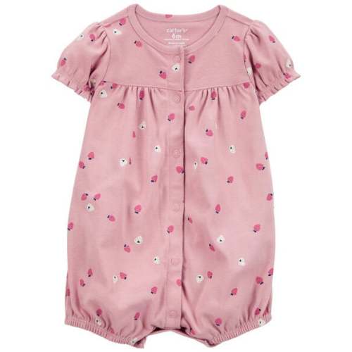 Baby Strawberry Print Ribbed Short-Sleeve Romper - Pink - Carter's | Carter's