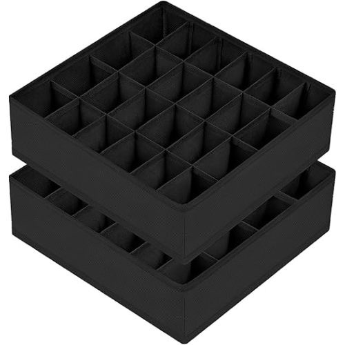 Joyoldelf Sock Drawer Organizer Divider 2 Packs Underwear Organizer, 24 Cell Collapsible Closet Cabinet Organizer Underwear Storage Boxes for Storing Socks, Handkerchiefs, Ties, Belts (Black)
