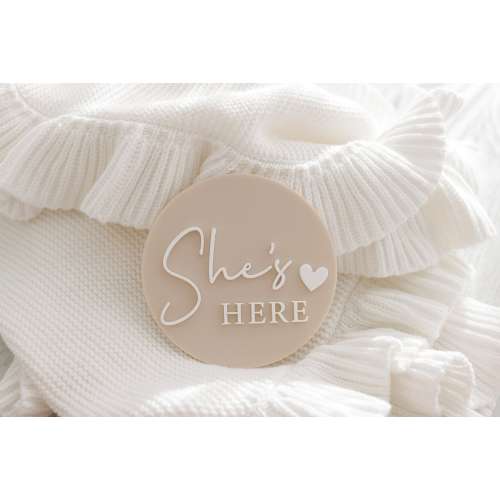 She&#39;s Here He&#39;s Here Gender reveal baby announcement disc