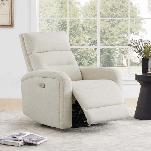 CHITA Fabric Rocking Reclining Chair, Electric Power Glider Swivel For Nursery, USB Charge, Linen