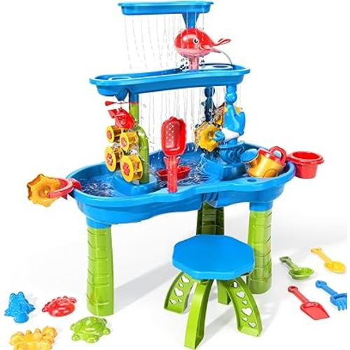 TEMI Toddler Water Table | Kids Sand and Water Table | 3-Tier Outdoor Water Play Table Toys for Toddlers Kids | Water Sensory Tables Summer Beach Toys for Outside Backyard for Kids Age 3 4 5 6 7 8