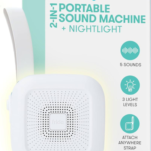 Frida Baby 2-in-1 Portable Sound Machine for Baby + Nightlight | White Noise Sound Machine for Baby with 5 Soothing Sounds & 3 Nightlight Modes | Travel Sound Machine Attaches to Strollers, Car Seats