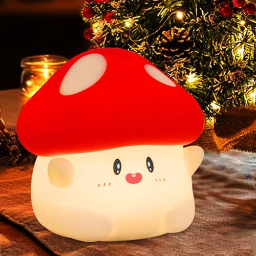 YR YRHH-PET Mushroom Night Light, Cute Hug Mushroom Decor Lamp, Led Squishy Soft Silicone Night Lamp, Dimmable Rechargeable Portable Touch Nightlight for Kids Baby Sleep, Nursery Room Cute Decor Gifts