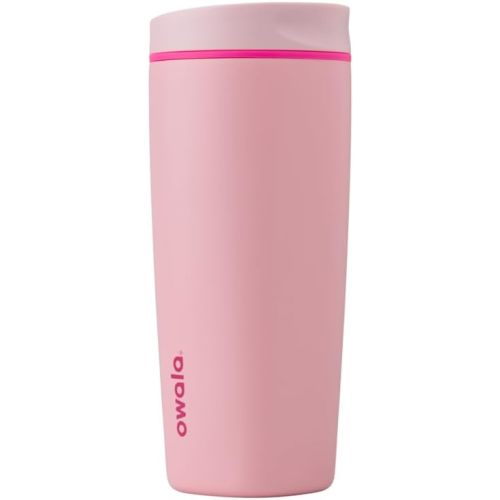 Owala SmoothSip Slider Insulated Stainless Steel Coffee Tumbler, Reusable Iced Coffee Cup, Hot Coffee Travel Mug, BPA Free 20 oz, Pink (Pucker Up)