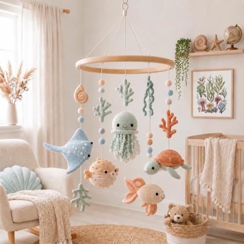 Ocean Crochet Baby Mobile, Under The Sea Crib Mobile, Handmade Nursery Mobile, Sea Animal Nursery Decor, Baby Shower Gift, Baby Room Decor