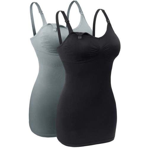 DAKIMOE Womens Nursing Tank Tops for Breastfeeding Maternity Camisoles with Built in Bra Sleep Maternity Cami Bras Pack of 2