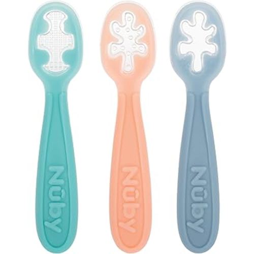 Nuby 3 Stage Baby's First Spoons with Easy Grip Handle, 3 Pack Kid's Feeding Utensil Set, 6 Months+, Girl