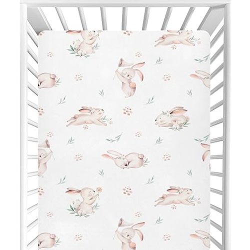CaTaKu Baby Crib Sheets Cute Rabbit Bunny Woodland Mini Crib Sheets Fitted for Girls Boys,Neutral Soft Toddler Mattress Bed Sheets for Crib,27"x 39"