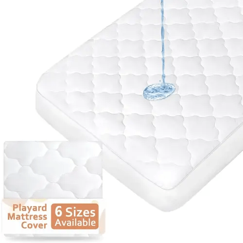 Pack and Play Fitted Waterproof Mattress Cover, Fit Graco Pack and Play On The Go Playard and Portable Playard Fitted, Soft Quilted