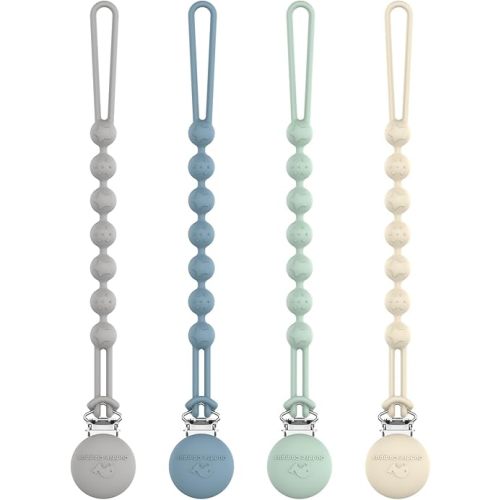 Cuddle Campus Silicone Pacifier Clip Holder with One Piece Design, Pack of 4 Soft Flexible Binky Clips with Texture for Baby Boy and Girl (0-6M) Set 2