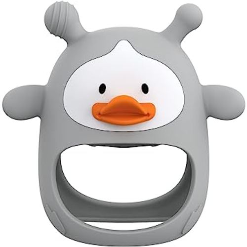 Teething Toys for Babies 0-6 Months, Never Drop Silicone Baby Teether, Hand Pacifier for Sucking Babies, Soothing Pain Relief, Best Chew Toy for Teething Baby, Teething Mitten for New Born -Grey