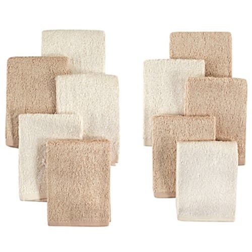 Little Treasures 10-Pack Luxurious Washcloths in Cream/Tan