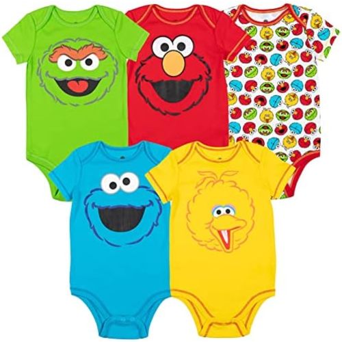 Sesame Street Elmo Oscar the Grouch Big Bird Abby Cadabby Baby 5 Pack Bodysuits Newborn to Infant