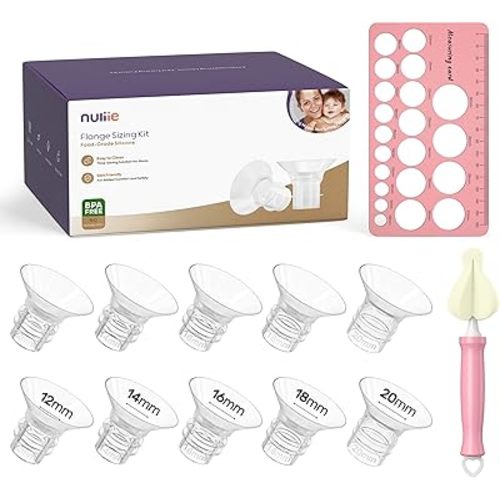 Nuliie 10PCS Flange Sizing Kit 12/14/16/18/20mm for 24mm Flange/Shield of Most Pumps, Silicone Flanges Insert for Momcozy/Spectra Electric Breast Pump, Breastfeeding Essential Pumping Kit for Moms