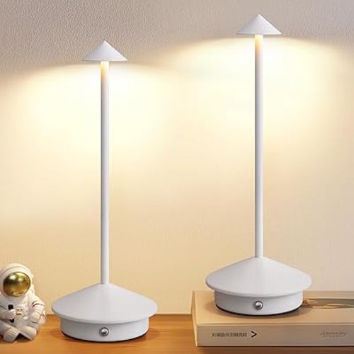 Modern Cordless Table Lamp Set of 2, Portable LED Desk Lamps, 5000mAh Rechargeable Battery Operated Lighting for Bedroom Dining Room Restaurant Coffee Shop Camping Night Light (White)