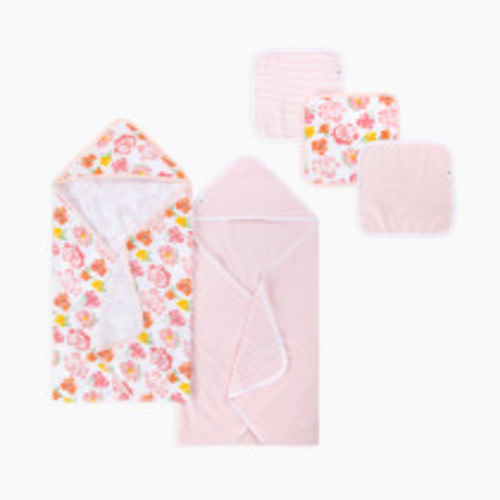 Burt's Bees Baby Organic Single-Ply Hooded Towel with Washcloth - Rosy Spring