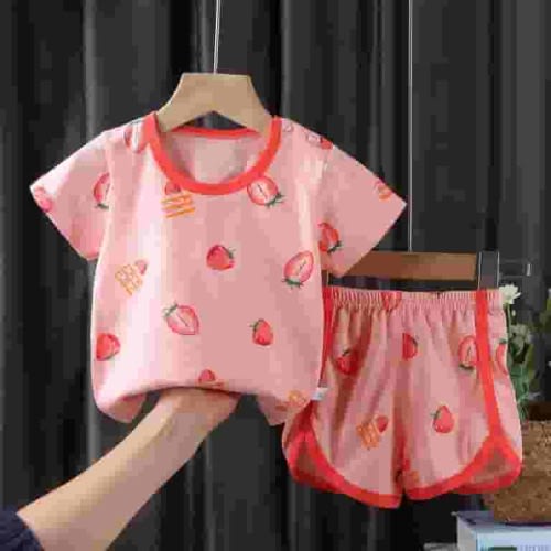 NAISIBABY Boys Girls Outfits, Short Sleeve Shorts Casual Cute Prints Summer Sets Pink 5-6 T