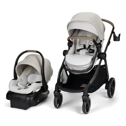 Maxi-Cosi Zelia Pro 5-in-1 Travel System with Mico Pro Infant Car Seat, Baby Stroller Combo, Reversible Seat, Large Wheels, Adjustable Handle, Newborn to Toddler, Lightweight, Classic Oat