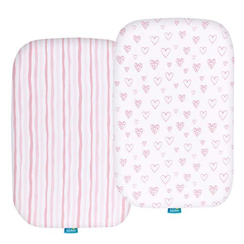 Bassinet Sheets Compatible with Milliard Bedside Bassinet, AMKE 3 in 1 Bassinets(35" X 20"), TCBunny and Bellababy Bassinet, 2 Pack, 100% Jersey Knit Cotton, Breathable and Heavenly Soft, Pink Print
