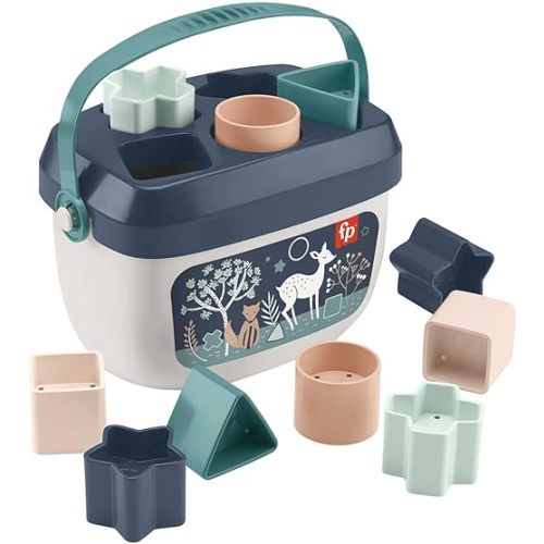 Fisher-Price Stacking Toy Baby’s First Blocks Set of 10 Shapes for Sorting Play for Infants Ages 6+ Months, Navy Fawn