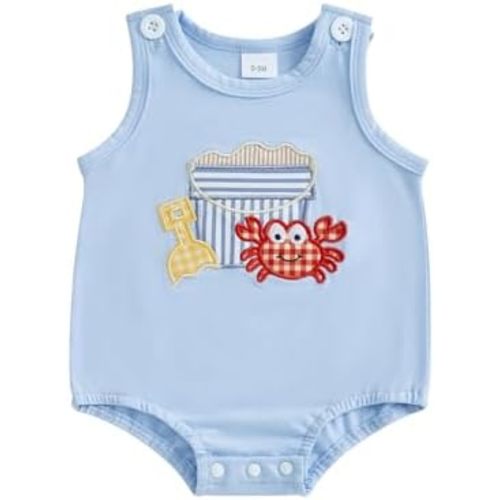 Baby Boy Crawfish Fishing Outfit Sleeveless Bubble Romper Fish/Lobster Overalls Bodysuit Beach Summer Clothes