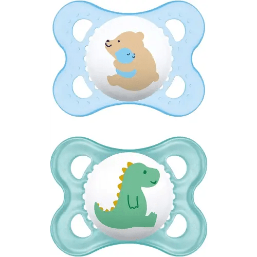 MAM Original Baby Pacifier, Nipple Shape Helps Promote Healthy Oral Development, Sterilizer Case, 2 Pack, 0-6 Months, Animal/Boy