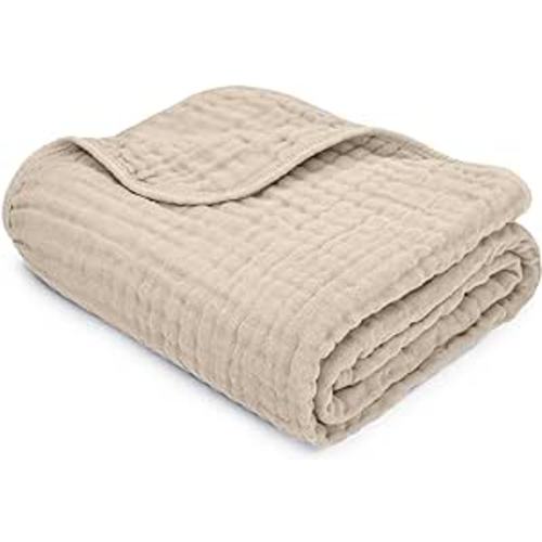 Comfy Cubs Baby Muslin Blanket, Swaddle for Newborns and Toddlers, Large 40” x 40” Cover, 6-Layer Plush Softness for Infant Swaddling, Receiving, or Tummy Time, Shower Gift (Sand, Baby - Muslin)