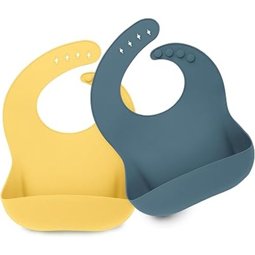 KeaBabies 2-Pack Silicone Bibs For Babies, Silicone Baby Bibs for Eating, Food-Grade Pure Silicone Bib, Toddler Bibs, Waterproof Bibs, Feeding Bibs, Silicon Bibs for Toddlers, Boys, Girls (Valiant)