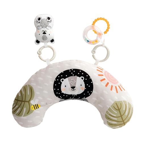 Taf Toys Ergonomic Tummy Time Cushion with Teether and Rattle - Soft and Supportive Baby Cushion for Enhanced Motor Skills Development