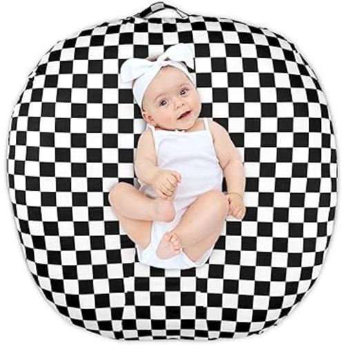 Newborn Lounger Cover Removable Cover Ultra Soft Comfortable Lounger Slipcover Removable Cover for Infant Lounger Pillow, Black Checkerboard (Lounger Pillow Not Included)