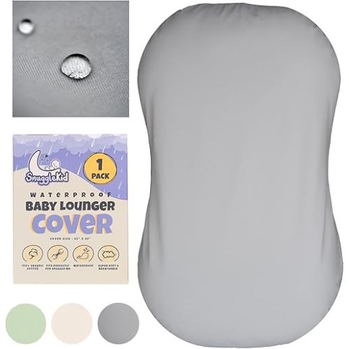 100% Waterproof Baby Lounger Cover - 2-Ply Organic Cotton Slipcovers Keep Your Lounger Clean & Your Baby Comfy - Machine Washable - (Lounger Not Included) - Gray