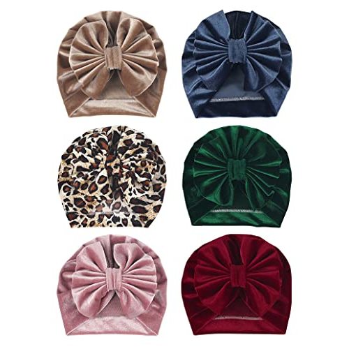 ZURLEFY 6 PCS Stretchy Baby Hats, Baby Turban for Baby Girls, Newborn Hat with Bows for Girls, Baby Girls Caps, Infant Hat