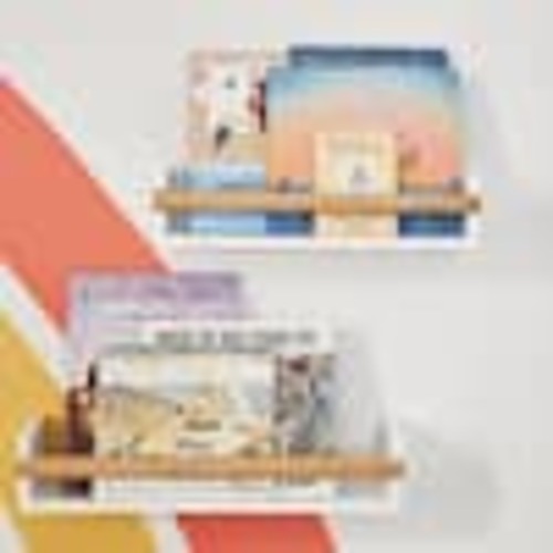 StyleWell Kids White and Natural Wood Floating Wall Shelves (Set of 2) V211181