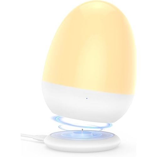 JolyWell Baby Night Light for Kid, Portable Egg Nightlight with Stable Charging Pad, Touch Nursery Night Lamp for Breastfeeding, Toddler Night Light for Bedroom, Timer Setting, ABS+PC, White-2