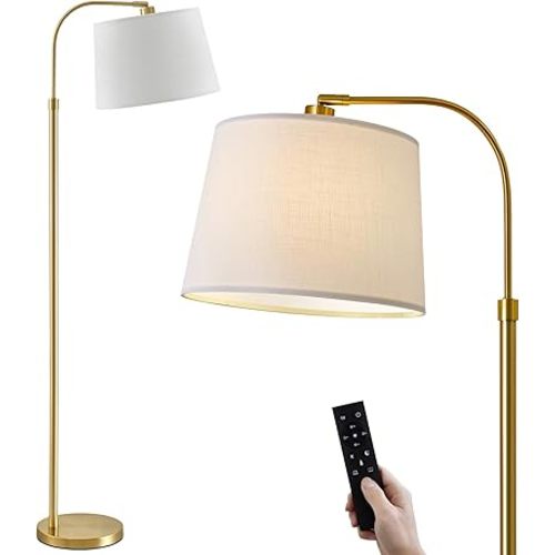 Oneach 62" Arc Floor Lamp for Living Rooms, Gold Tall Standing Lamps with Remote and Stepless Dimmable Bulb, Modern Reading Light for Bedrooms Corner Nursery Kid Office (Bulb Included)