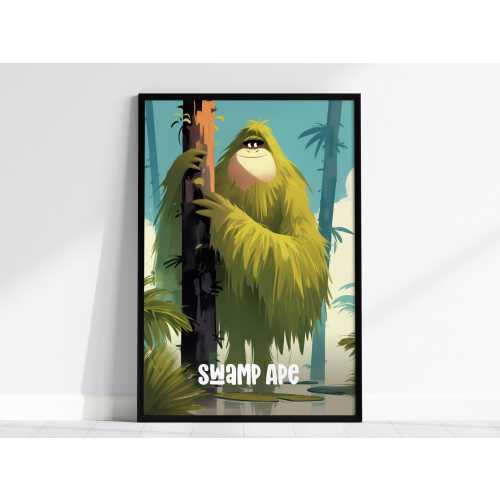 Swamp Ape - Cute Cryptids Series Bigfoot Kids Room Framed Poster Art Children's Illustration Toddler Boys Bedroom Nursery Unframed Print Set