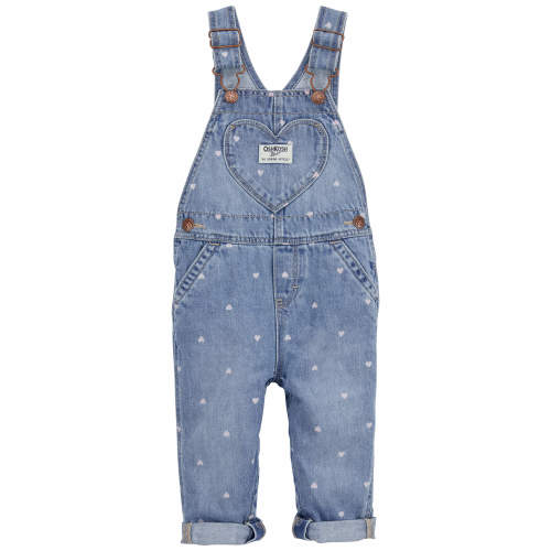 Baby Heart Print Denim Overalls - 9M - Style,Blue