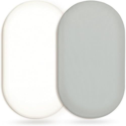 GRSSDER Stretchy Ultra Soft Fitted Bassinet Sheet 2 Pack, Universal Fit for Bassinets Baby Cradle Moses Basket Oval Rectangle Mattress Safe and Snug, Jersey Bassinet Sheets for Girls, White/Gray