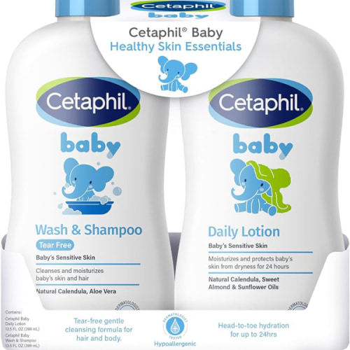 Cetaphil Baby Wash & Shampoo Plus Body Lotion, Healthy Skin Essentials, Head to Toe Hydration for up to 24 Hours, for Delicate, Sensitive Skin, 2-Pack,White