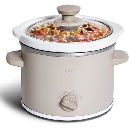 COOK WITH COLOR 2QT Mini Electric Round Slow Cooker - Adjustable Settings, Removable Stoneware Pot, Tempered Glass Lid, Dishwasher Safe, Cool-Touch Side Handles, Sand