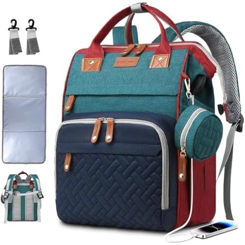Diaper Bag Backpack Baby Bag for Mom Dad with Changing Pad, 19 Pockets, Large Waterproof Travel Baby Girl Boy Toddle Diaper Bag with Insulated Pocket, Baby Shower Gifts, Colorful