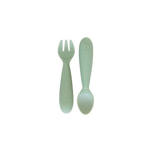 ezpz Mini Utensils (Fork & Spoon in Sage) - 100% BPA Free Fork and Spoon for Toddlers First Foods + Self-Feeding - Designed by a Pediatric Feeding Specialist - 12 Months+
