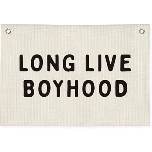 Long Live Boyhood Banner, Boy Nursery Decor, Linen Banner Wall Hanging Banner Flag Decor for Nursery Playroom Toddler Room, Boys Kids Room Decor