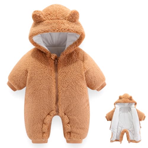 AiWMGL Newborn Baby Bear Outfit Suit Girls Boys Fleece Jumpsuit Romper Hooded Winter Snowsuit Clothes