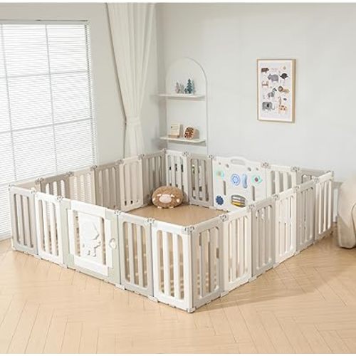 Baby Play Pen, Foldable Play Pens for Babies and Toddlers, 22 Panels Extra Large Baby Playpen, Astronauts Portable Baby Fence, Baby Gate Playpen, Baby Play Yard - Grey