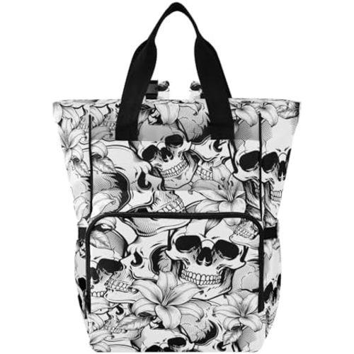 MNSRUU Diaper Bag Goth Skull White Diaper Bag Backpack Multifunction Travel Diaper Bag Tote Large Capacity Diaper Changing Backpacks for Moms Dads